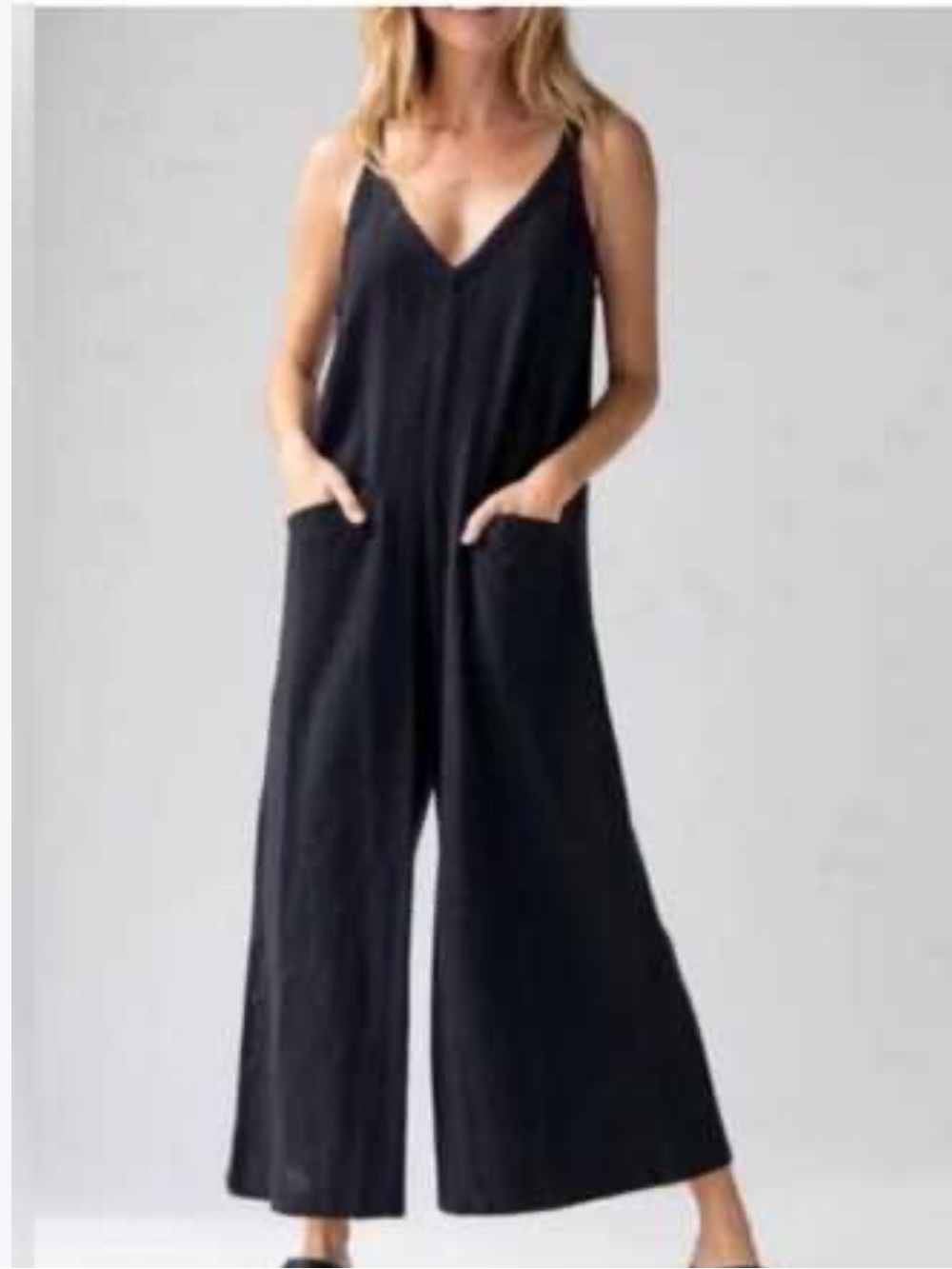 NATURAL LIFE faded Black Sleeveless V-Neck wide leg Jumpsuit/0veralls L
